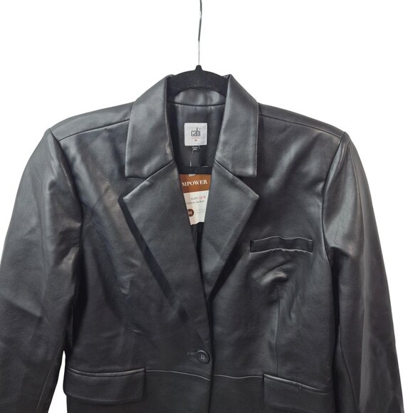 Cabi Jacket Wolmens M Black Faux Leather James Blazer Flap Pockets 4495 - Picture 3 of 8